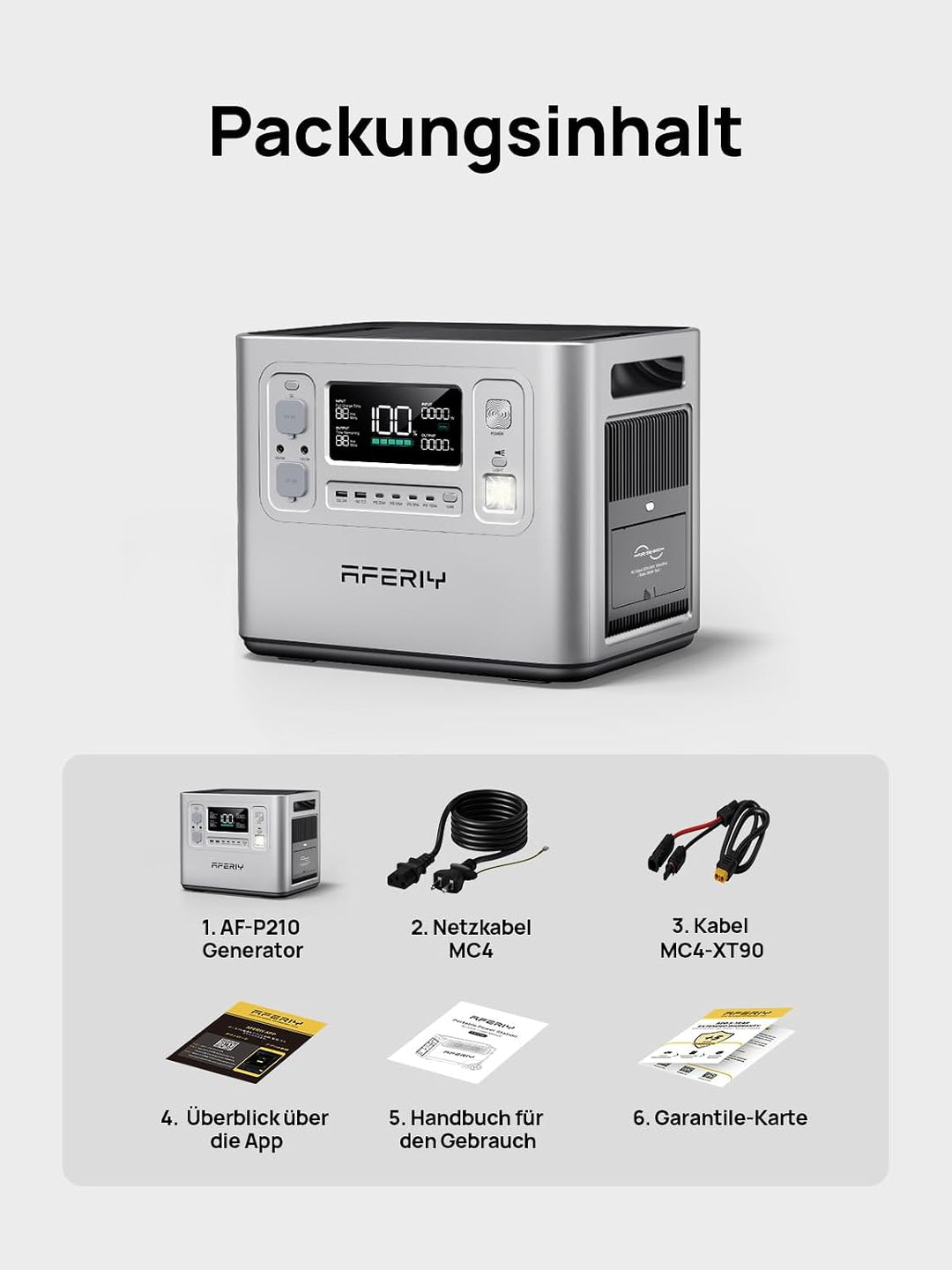 AFERIY 2400W2048Wh Tragbare Powerstation, 1,5Std Schnellladung, für Camping | Silber Solargenerator,