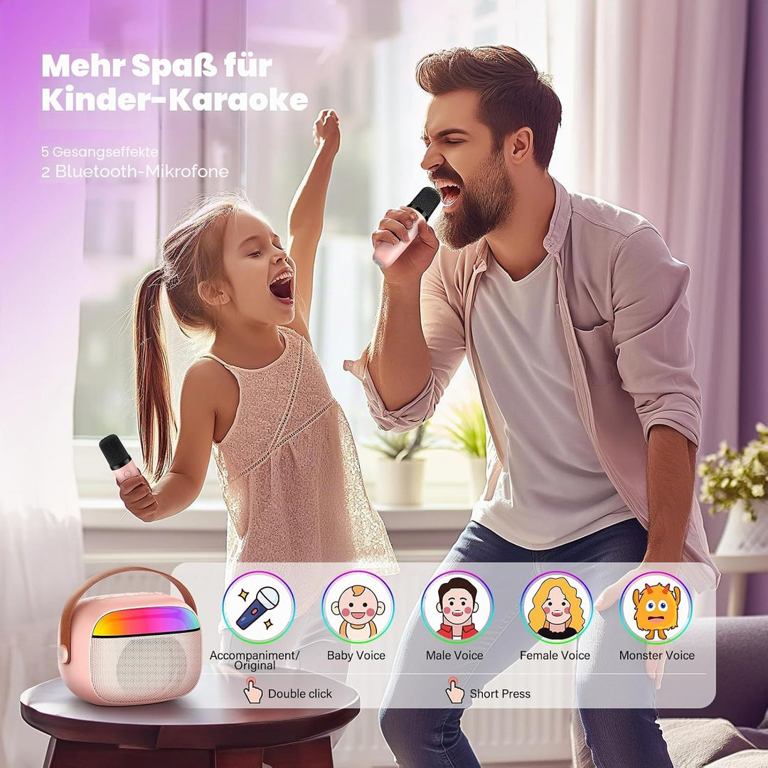 Karaoke Maschine mit 2 Mikrofon Kinder, Geschenk Mädchen 3-12 Jahre Mini Karaoke Mikrofon Kinder Mäd