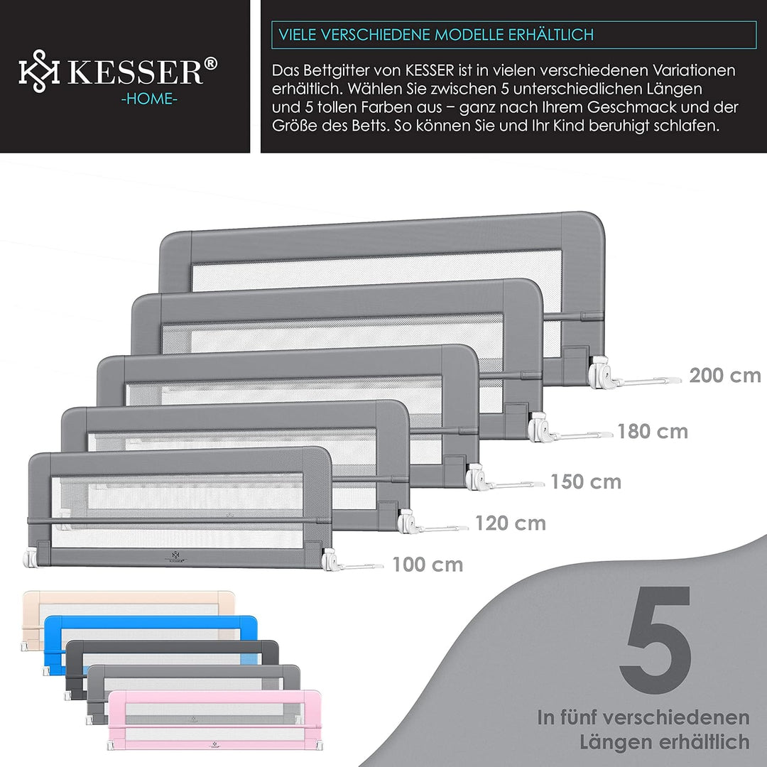 KESSER® Bettgitter 200 cm Bettschutzgitter Kinderbettgitter für Kinder Babybettgitter Klappbar, Trag