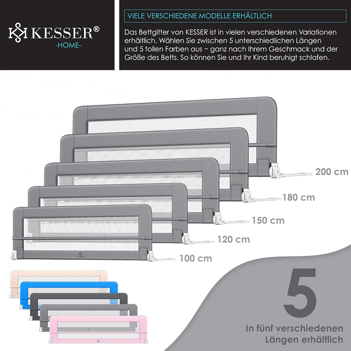 KESSER® Bettgitter 200 cm Bettschutzgitter Kinderbettgitter für Kinder Babybettgitter Klappbar, Trag