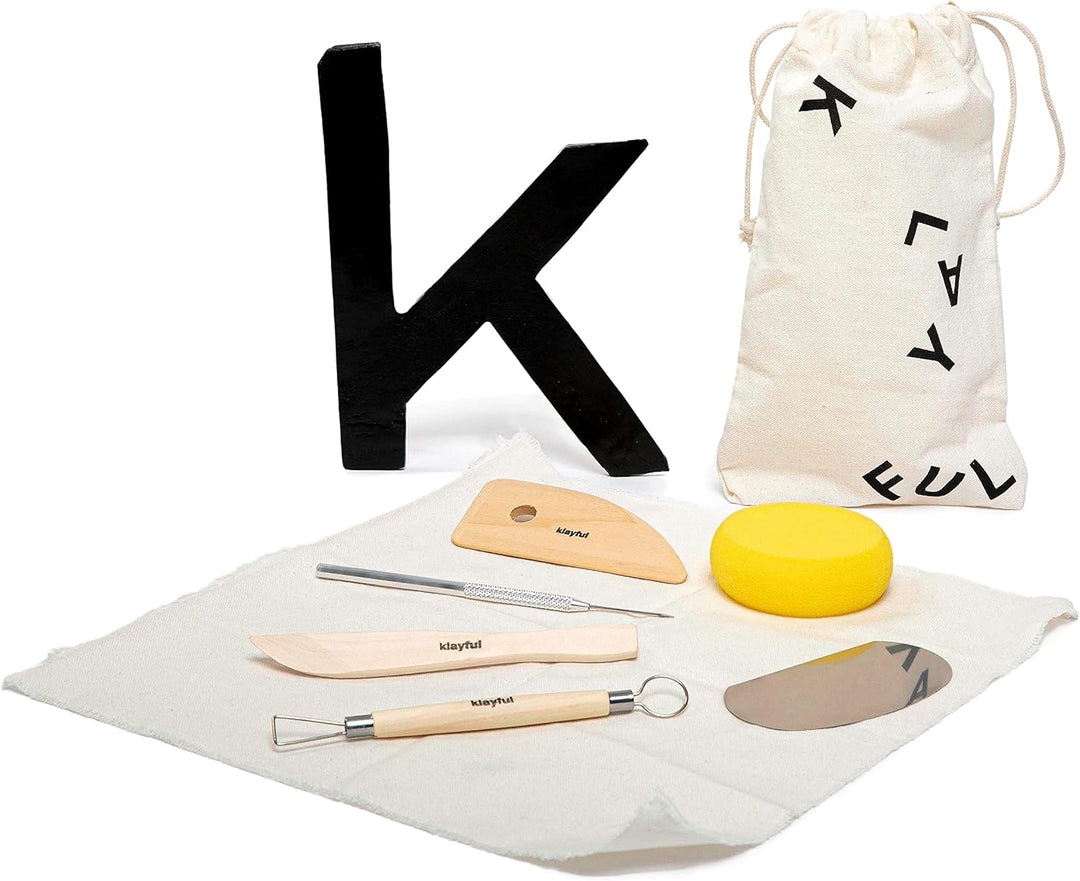KLAYFUL Ton Töpferset für Anfänger für zu Hause - Lufttrocknend. Das Kit enthält: 3 kg weissen Ton,