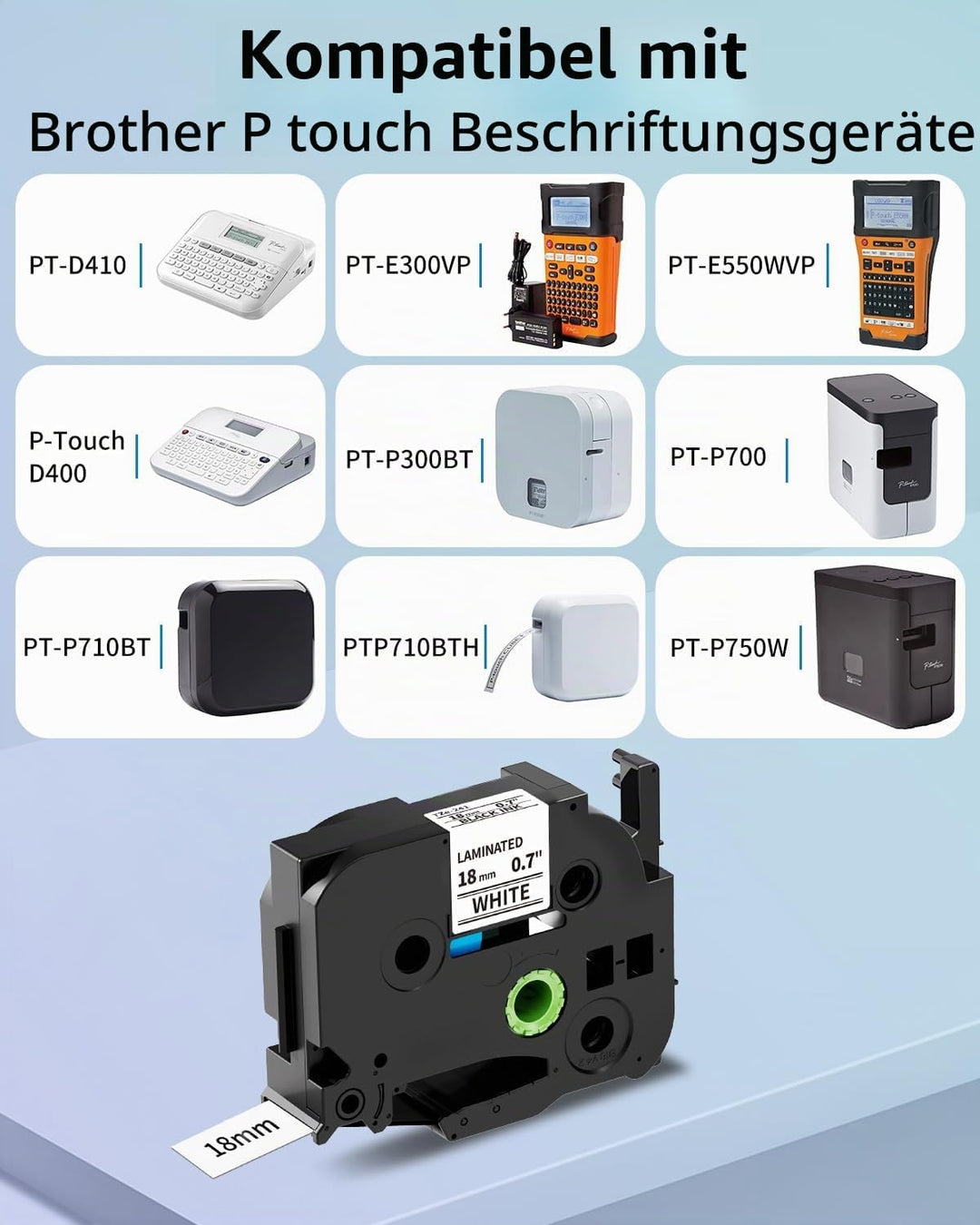 Upwinning Tz 241 D410 Bänder 18mm Kompatible mit Brother P-Touch Bänder 18 mm x 8 m, TZe-241 Tze241