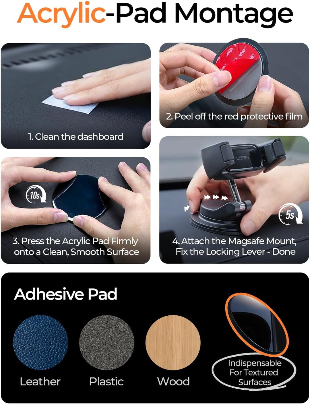LISEN Vakuum Handyhalterung Auto - [Selbstanpassend] [Pionier-Design] Handyhalterung Auto mit Snapmo