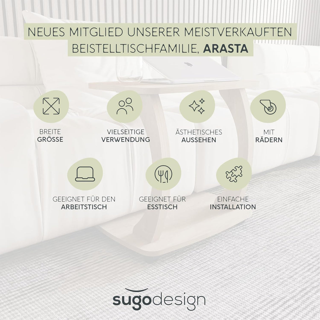 sugodesign Beistelltisch Couch, mit Rollen, Laptoptisch für Couch, Kleiner Wohnzimmertisch, Sofatisc