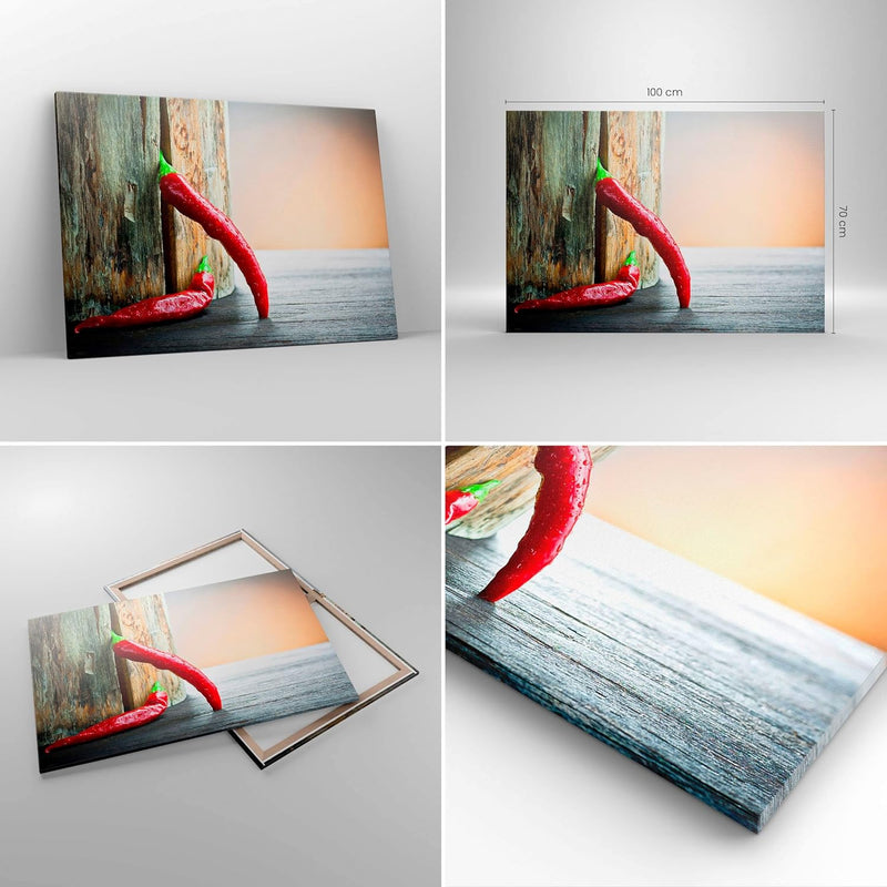 Bilder auf Leinwand 100x70cm Leinwandbild mit Rahmen Chili Gewürz Gemüse Gross Wanddeko Bild Schlafz