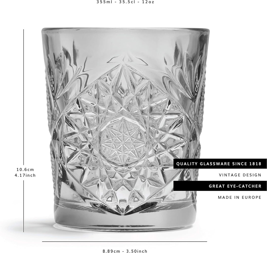 Libbey Trinkglas Hobstar Grau - 355 ml / 35,5 cl - 6 Stück - Vintage-Design - spülmaschinenfest - ho
