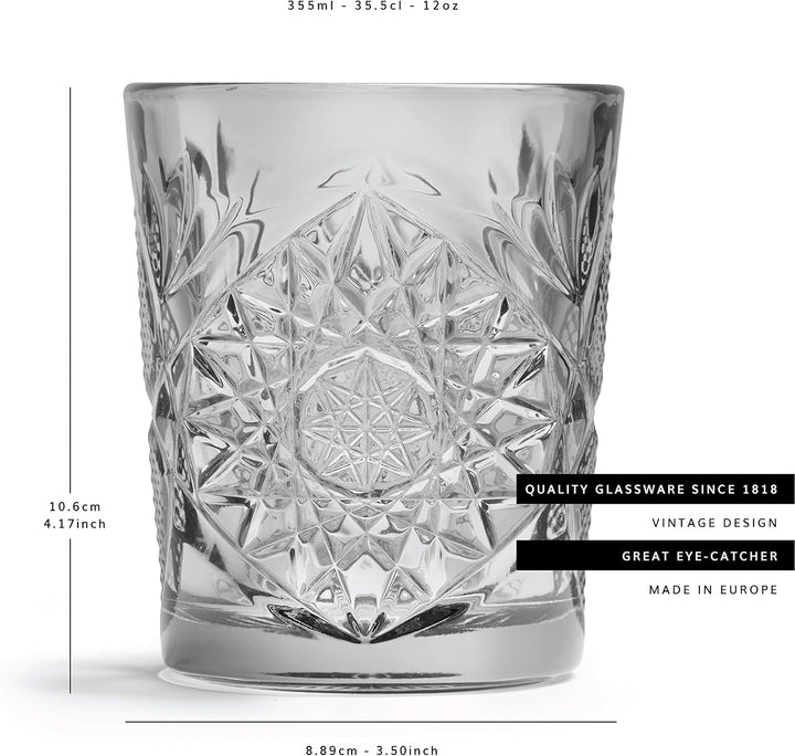 Libbey Trinkglas Hobstar Grau - 355 ml / 35,5 cl - 6 Stück - Vintage-Design - spülmaschinenfest - ho