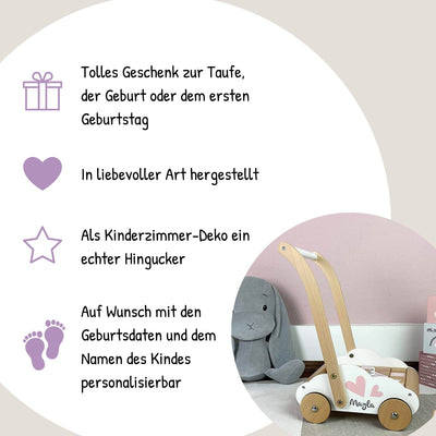 Lauflernwagen mit Bausteinen rosa - personalisierbar I Handmade Holzspielzeug ab 1 Jahr I Personalis