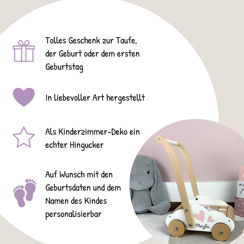 Lauflernwagen mit Bausteinen rosa - personalisierbar I Handmade Holzspielzeug ab 1 Jahr I Personalis