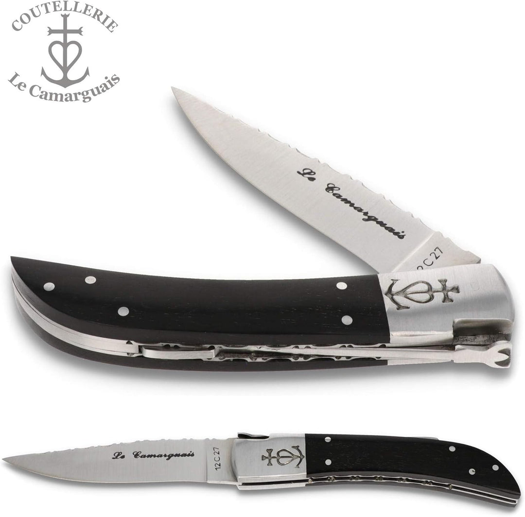 Le Camarguais 12 cm Taschenmesser 20033C - Holz Griffschalen Ebenholz - Klinge 10 cm Stahl 12C27-1 B