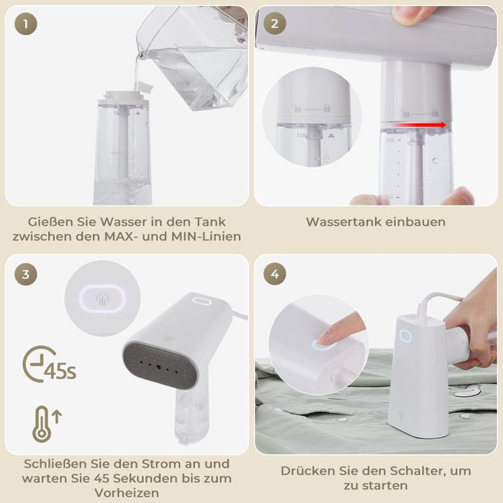 Vpcok Direct Steamer 1000W, Reisebügeleisen mit 150ml Wassertank Klein und Leicht， Portables Hand-Da