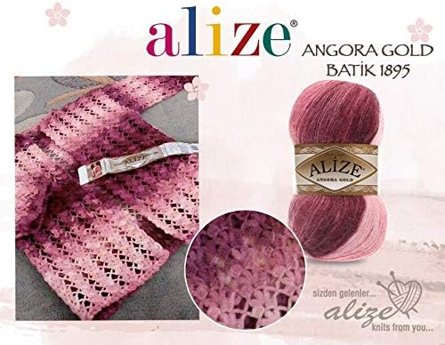 Alize Angora Gold Batik-Garn, 20% Wolle, 80% Acryl, 2 Knäuel, 200 g, 1204 m, Häkelgarn, Spitze, Hand