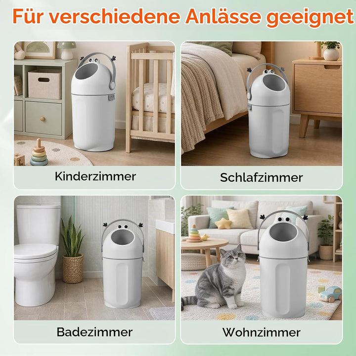 Geruchsdichter Windeleimer 15L mit Drehdeckel, Mülleimer für Babyzimmer Grey, Grey