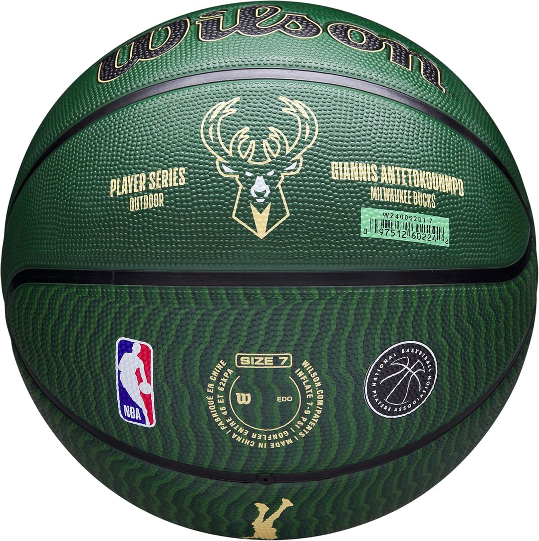 Wilson NBA Player Icon Outdoor Basketball - Size 7-29.5" and Mini Size 7 Milwaukee Bucks, 7 Milwauke