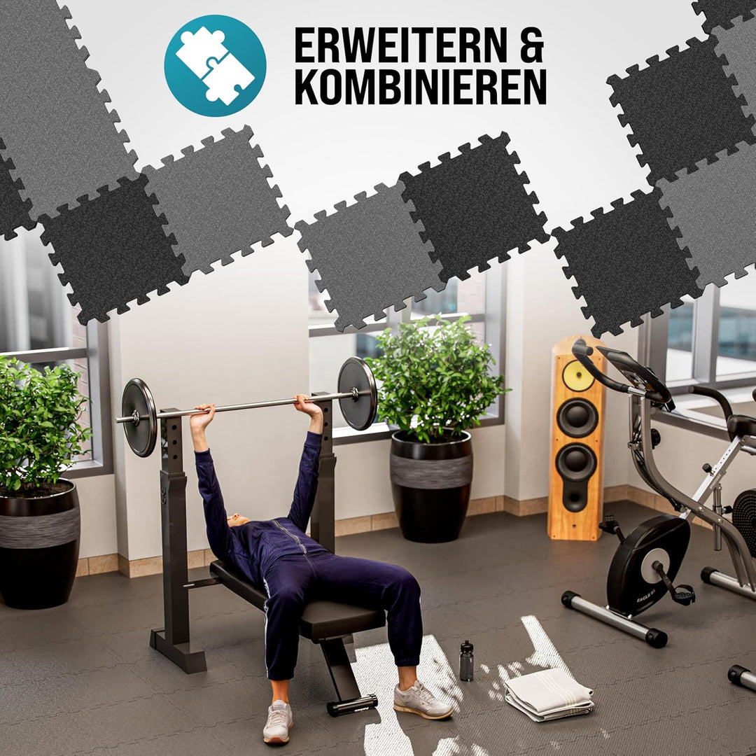 MONZANA® Bodenschutzmatten Fitness &amp; Pool mit Randstücken 30 x 30 cm 1,5 &amp; 3 &amp; 4,6 qm rutschfest Eva
