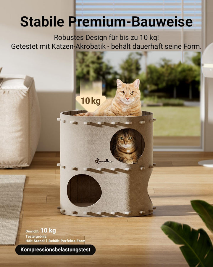 DownyPaws Katzenhöhle aus Filz, 2-stöckige Katzenbett, 50 x 33 x 50 cm Schloss Katzenhaus zum Spiele