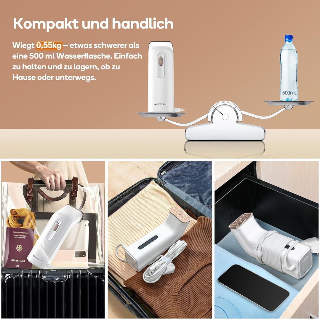 Newbealer Dampfglätter, Tragbarer Handbügeleisen für Kleidung, 170 ml Wassertank Dampfbürste, 15g/mi