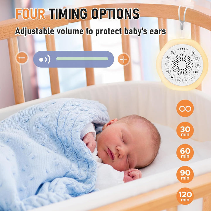 White Noise Machine für Babys, Geräuschmaschine mit 27 Beruhigenden Geräuschen, Nachtlicht und Timer