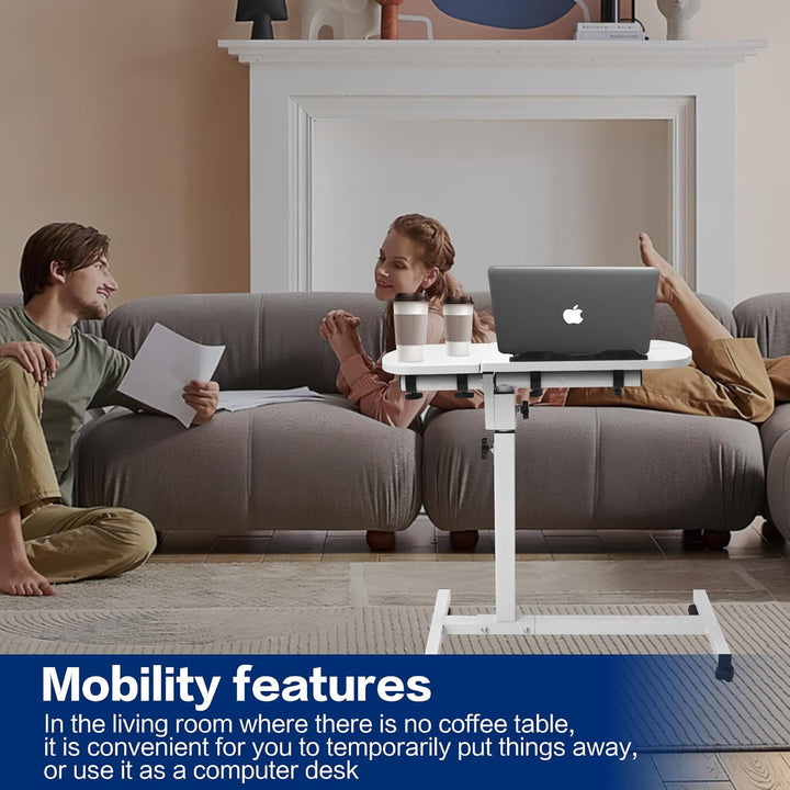 Mobiler Beistelltisch Höhenverstellbarer Pflegetisch für Bett mit 4 Rollen, 60×40cm Laptoptisch, Dre