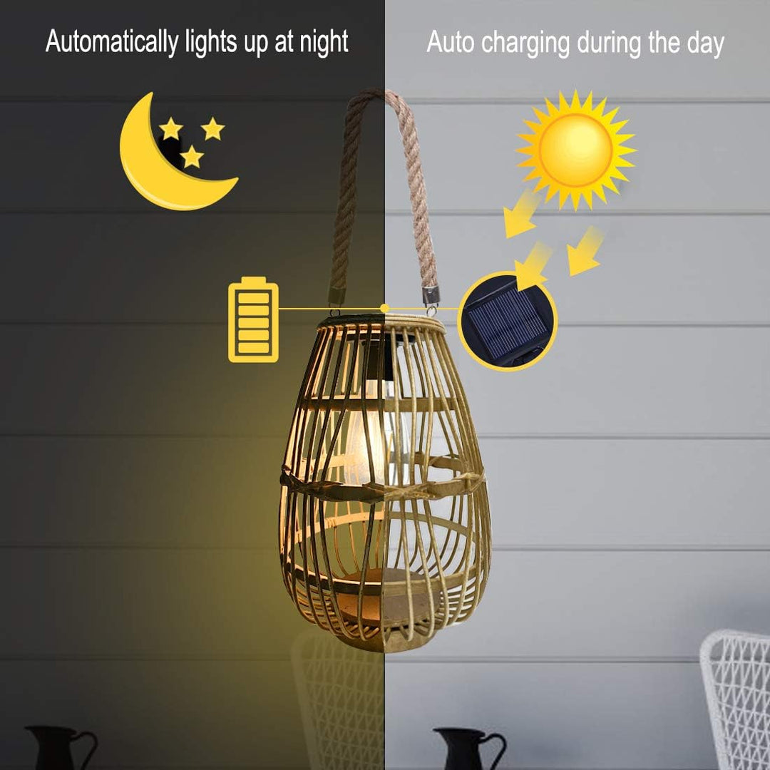 Pearlstar Rattan Solarleuchte, Hängend Solar Laterne für aussen Gartendeko Wasserdicht für Aussen Ve