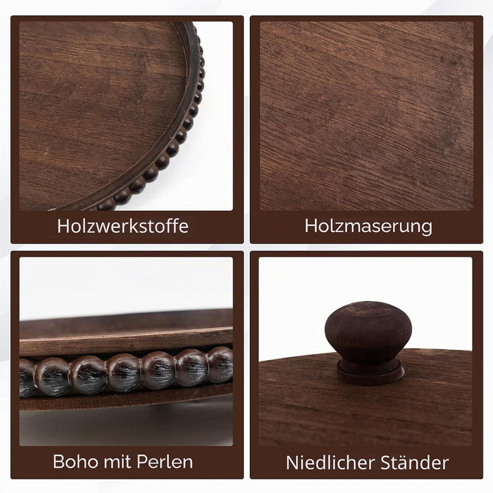 Holz Serviertablett, Rustikale Dekotablett Rund mit erhöhtem Rand für Wohnzimmer-Kerzenhalter, Couch