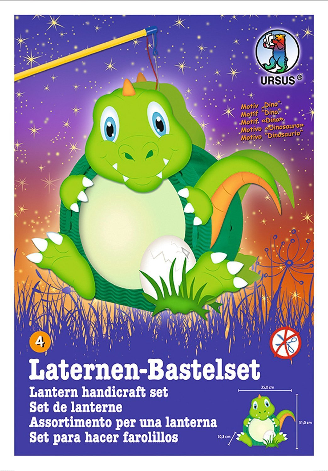 Ursus Laternen-Bastelset Easy Line (mit Laternenstab elektrisch, Dino) mit Laternenstab elektrisch D