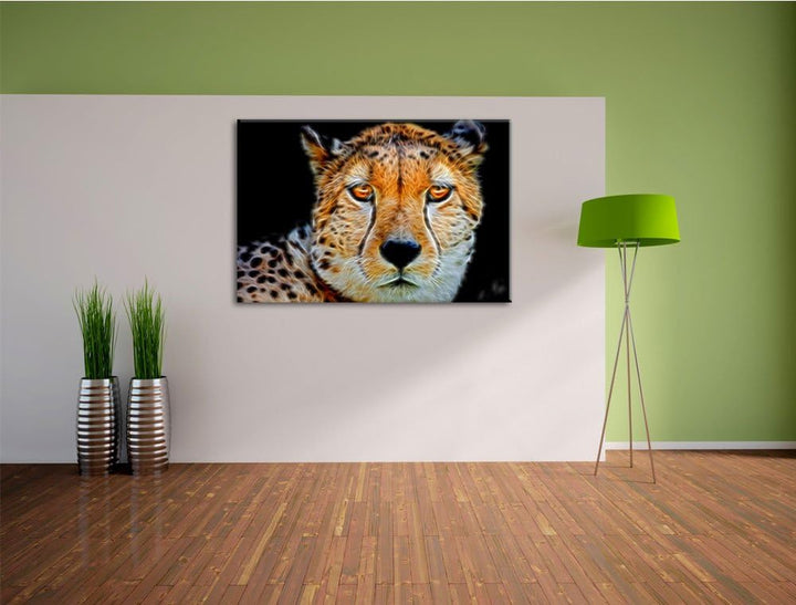 Dark schläfriger Gepard schwarz/weiss Deluxe Format: 100x70 cm auf Leinwand, XXL riesige Bilder fert