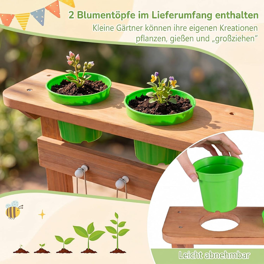 COSTWAY Matschküche Kinder Outdoor, Spielküche mit Wassertank &amp; Wasserhahn | Kinderküche mit Rädern,