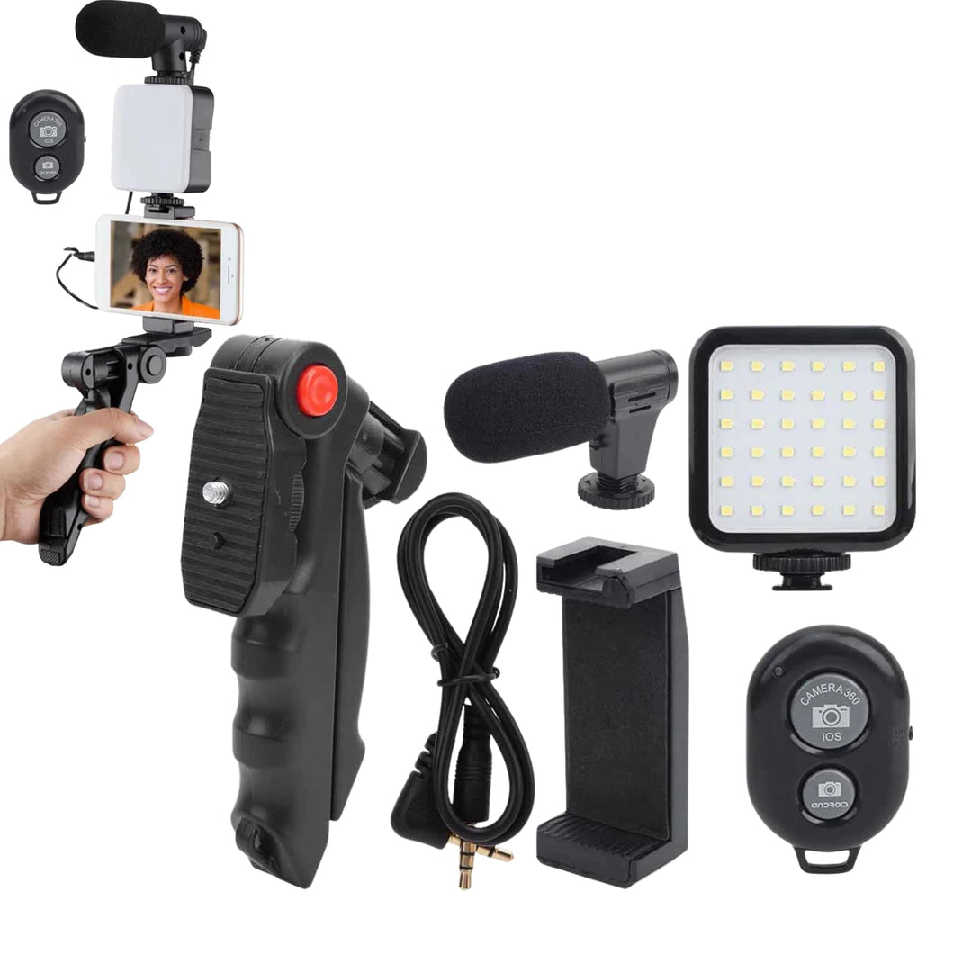 PARENCE.- Komplettes Vlogging-Set für Smartphone – verstellbares Stativ, Richtmikrofon, LED-Beleucht