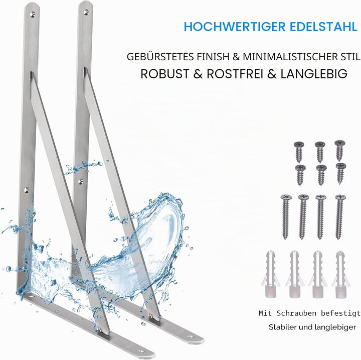 YUMORE Regalhalterung, 51 cm, maximale Traglast 250 kg, robuste Edelstahl-Regalstütze, Eckgelenk, re