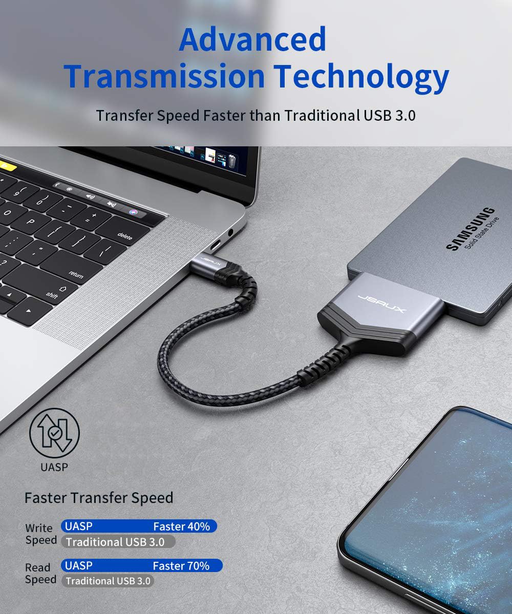 JSAUX SATA auf USB C Kabel, USB C 3.1 zu 2.5" SATA III Festplatten Adapter Typ C für 2,5 Zoll SSD un