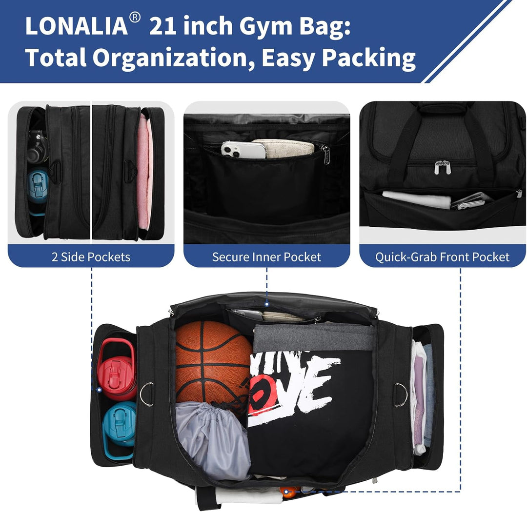 Sporttasche 45L - 53 * 28 * 30.5 cm Reisetasche mit Vielen Fächern für Gym, Weekend & Kurztrips - Sc