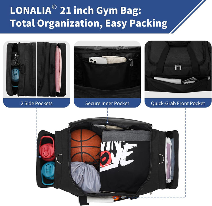 Sporttasche 45L - 53 * 28 * 30.5 cm Reisetasche mit Vielen Fächern für Gym, Weekend & Kurztrips - Sc