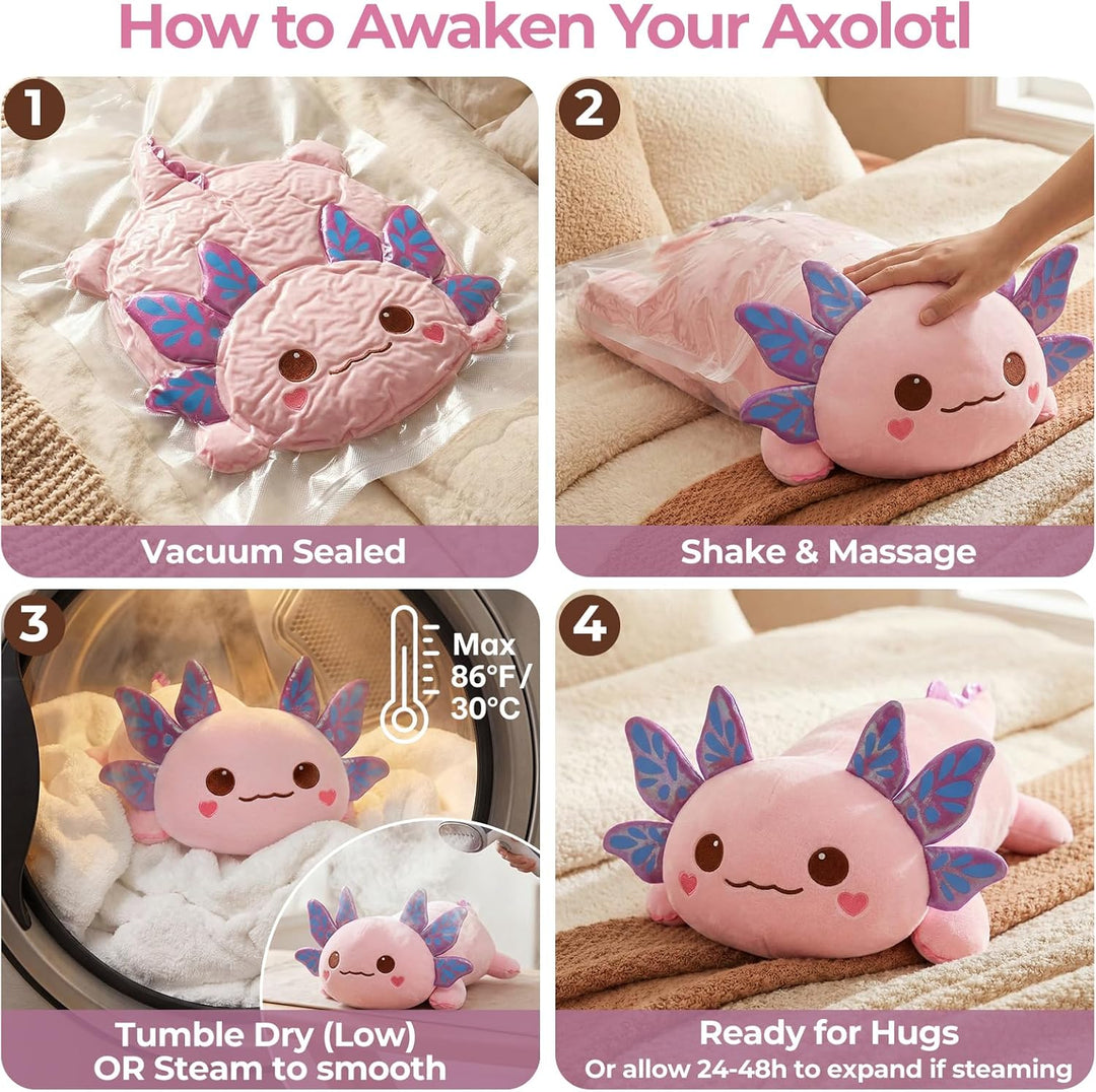 Mewaii Süsses Axolotl Plüschtier 33CM Kawaii Plüschkissen, Axolotl Kuscheltier Weiches Plüschkissen
