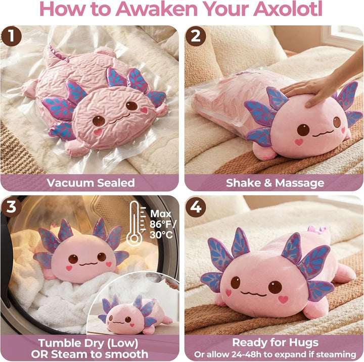 Mewaii Süsses Axolotl Plüschtier 33CM Kawaii Plüschkissen, Axolotl Kuscheltier Weiches Plüschkissen