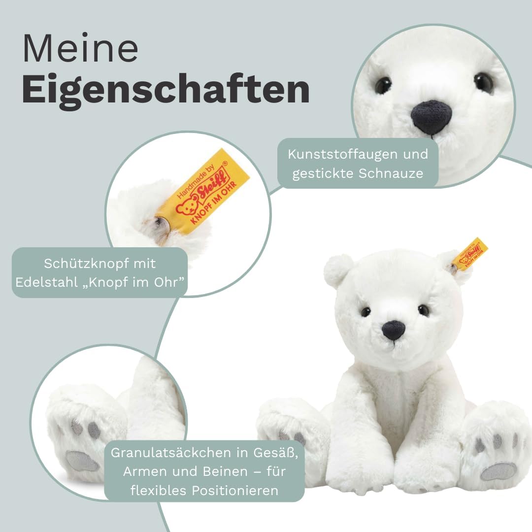 Steiff Kuscheltier Lasse Eisbär, Süsses Stofftier mit Kunststoffaugen, Kinder, Jungen & Mädchen, Sof