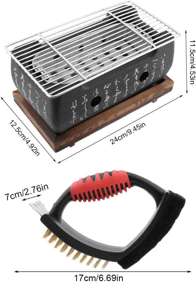Tischgrill Holzkohle Japanischer Grill mit BBQ Reinigungsbürste, Mini BBQ Grill, Japanischer Stil BB