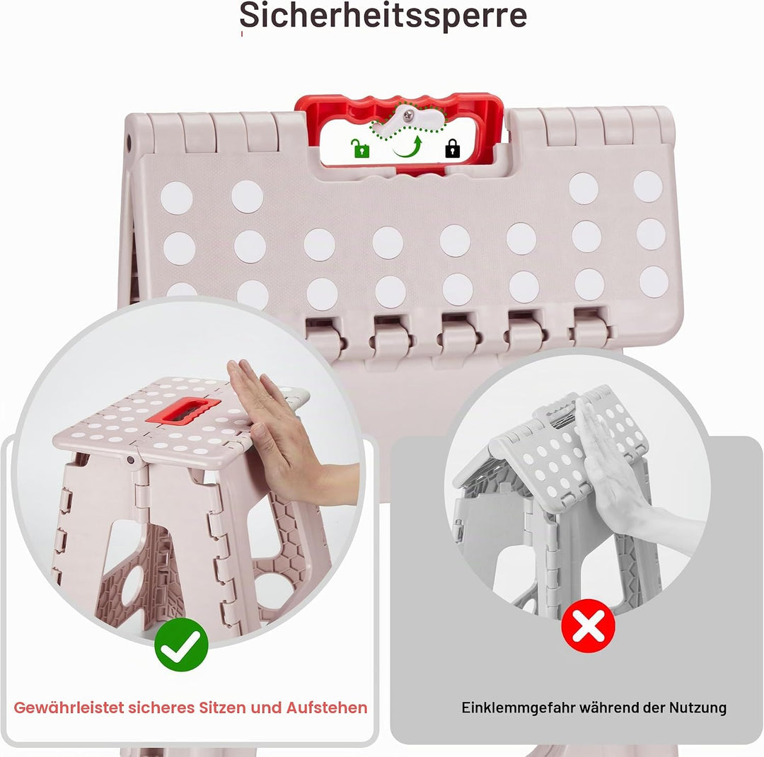 Tritthocker Klappbar 40 cm, 2025 Upgrade Hocker Klappbar mit Sicherheitsverriegelung &amp; Drehgriff, Kl