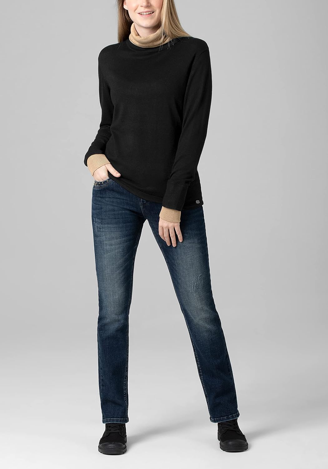 Timezone Damen Double Layer Turtleneck Pullover XS Schwarz, XS Schwarz