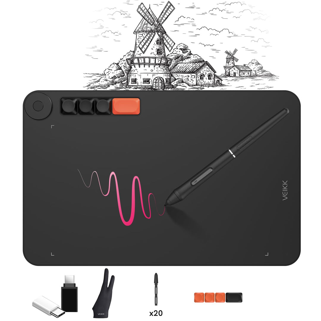 VEIKK Voila L Drawing Tablet, 10 x 6 Inch Graphics Tablet, 8192 Pressure Level, Battery-Free Pen, Pr
