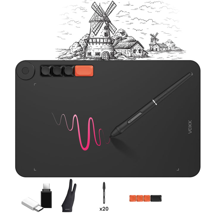 VEIKK Voila L Drawing Tablet, 10 x 6 Inch Graphics Tablet, 8192 Pressure Level, Battery-Free Pen, Pr
