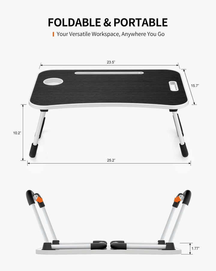 Faltbarer Laptoptisch, tragbarer Schossschreibtisch, Betttisch, Laptop-Ständer mit Getränkehalter &