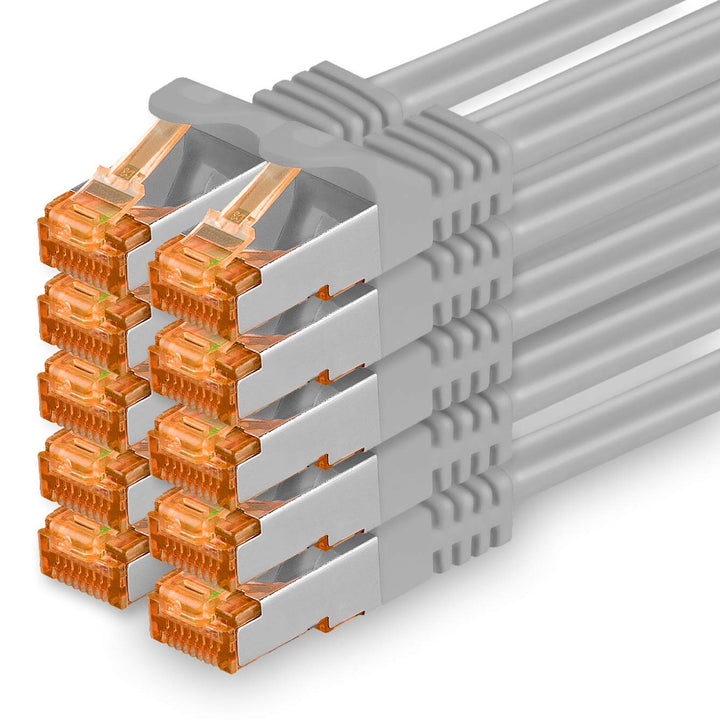 1aTTack.de 5m - Cat.7 Netzwerkkabel Grau - 10 Stück Gigabit Ethernet LAN Kabel 10000 Mbit s Patchkab