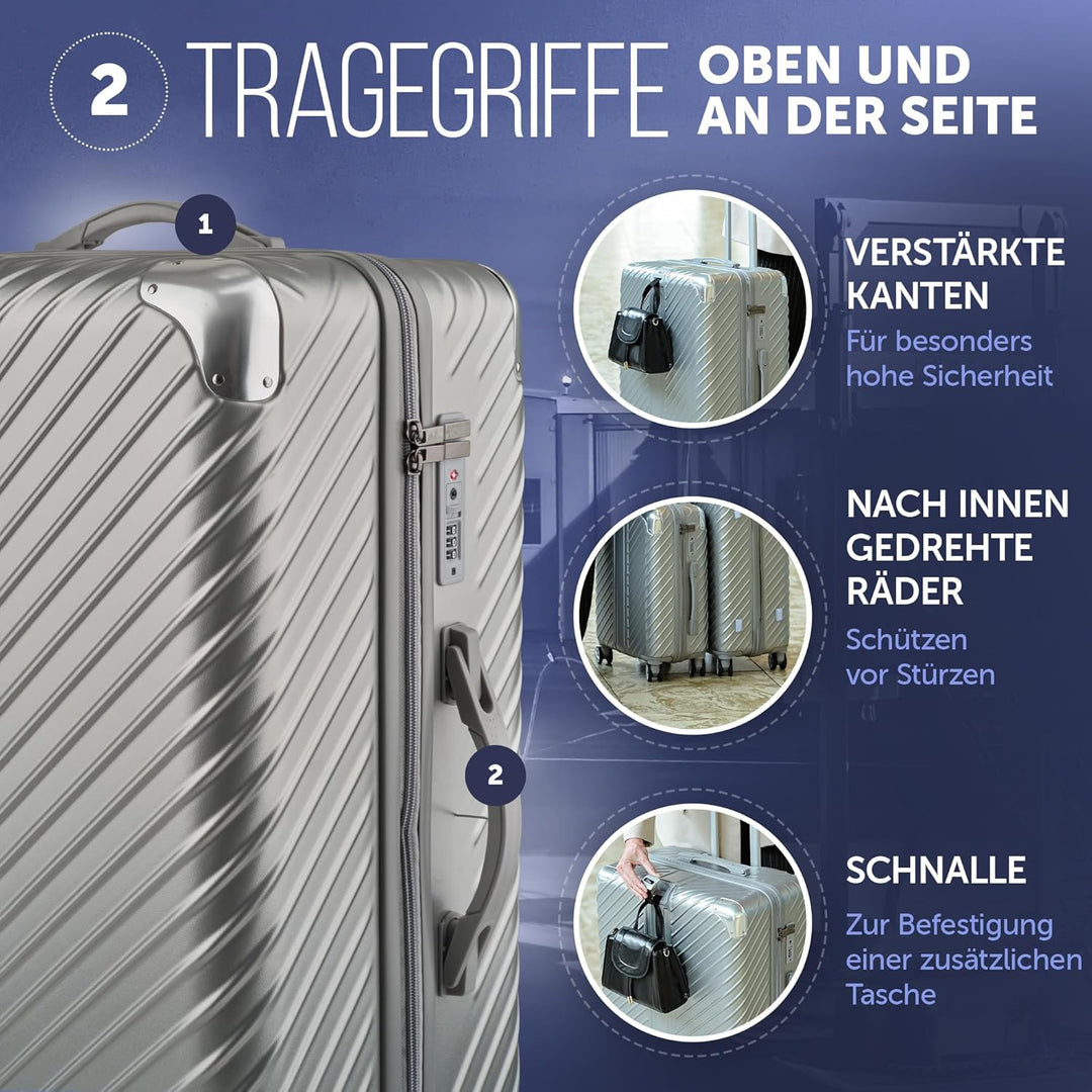 3-Set Gesamtvolumen 240L, Reisekoffer mit Rollen - Extrem Stabiler Trolley Koffer mit Laptoptaschen-