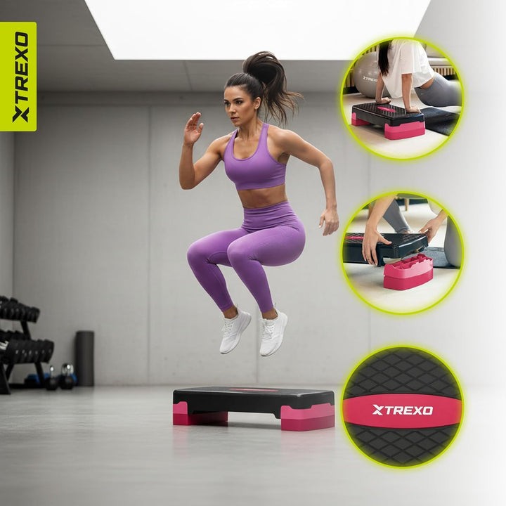 TREXO Aerobic Step 68 x 28 cm Für Cardio- und Fitnesstraining Höhenverstellbar 15-20 cm Langlebig au