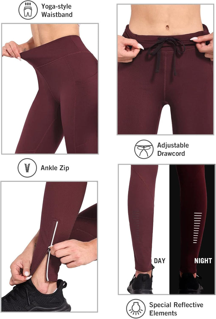 baleaf Thermoleggings Winter Damen Fahrradhose Lang mit Reissverschluss Warm Gefüttert Jogginghose R
