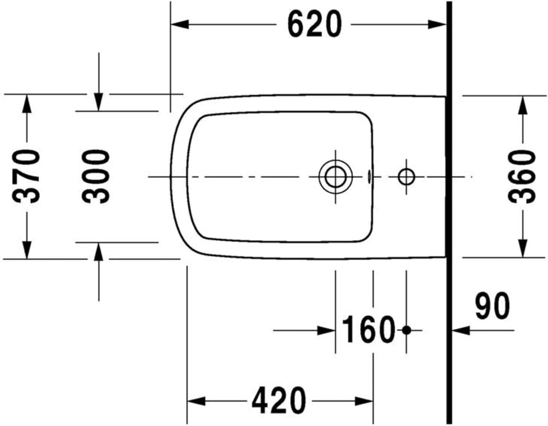 Duravit Wand-Bidet DuraStyle 37x62cm, m HL, ÜL, Hahnlochbank, weiss