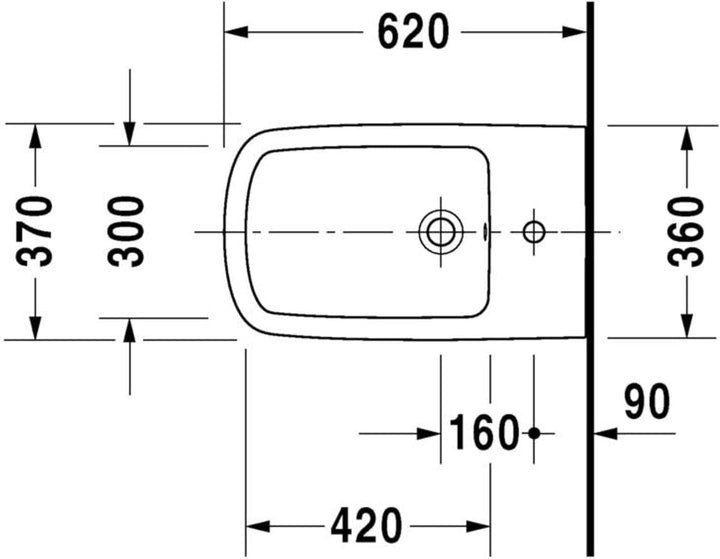 Duravit Wand-Bidet DuraStyle 37x62cm, m HL, ÜL, Hahnlochbank, weiss