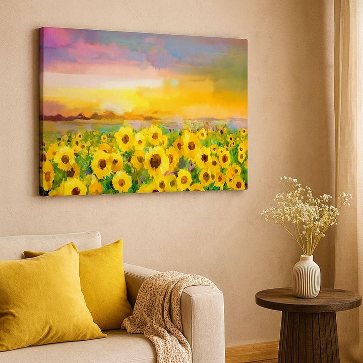 Bilder auf Leinwand 100x70cm Leinwandbild mit Rahmen Sonnenblumen Blume Gross Wanddeko Bild Schlafzi