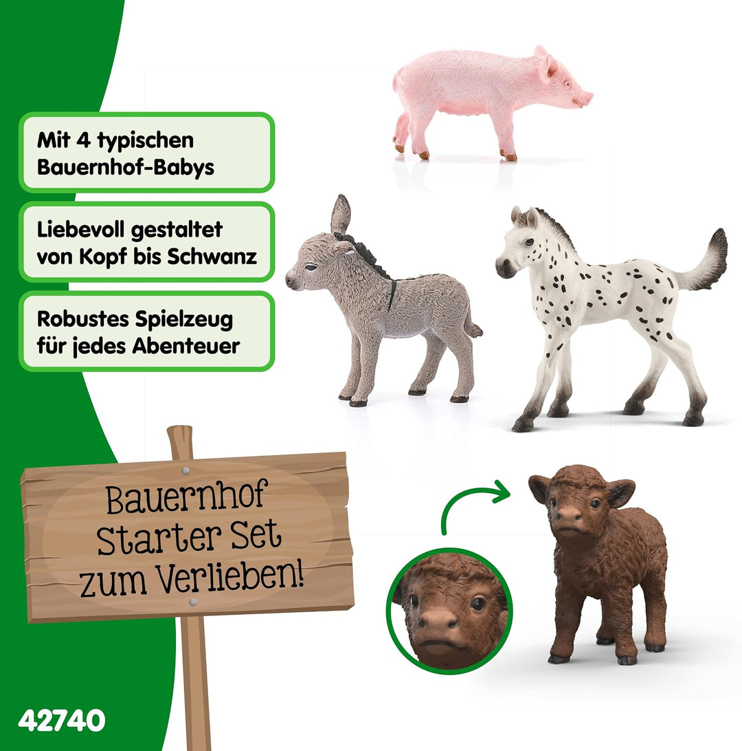 schleich Farm World | Bauernhof Babys 42740 | ab 3 Jahren | 4 Teile | Bauernhof Tiere Set aus Esel,